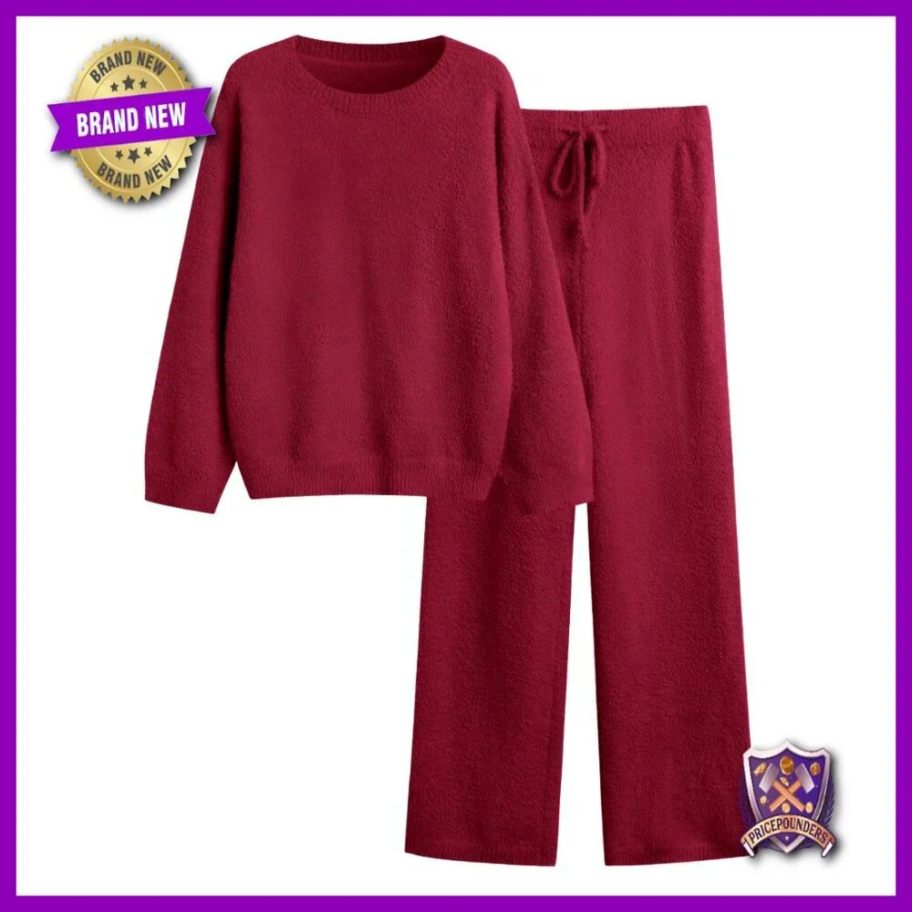 Oversized Fleece Pajama Set Long Sleeve Loungewear Women's Medium